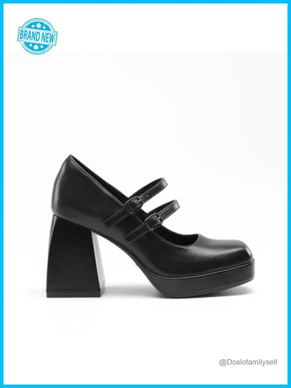 Platform Mary Jane Heels Chunky Block Faux Leather Square Toe